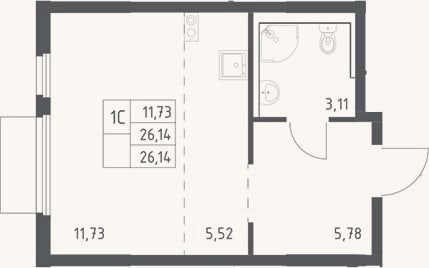 Планировка: Студия, 26,1 м²