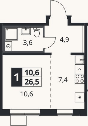 Планировка: Студия, 26,5 м²