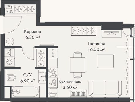 Планировка: Студия, 33,2 м²