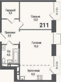 Планировка: 2-к, 48,4 м²