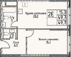 Планировка: 2-к, 49,7 м²