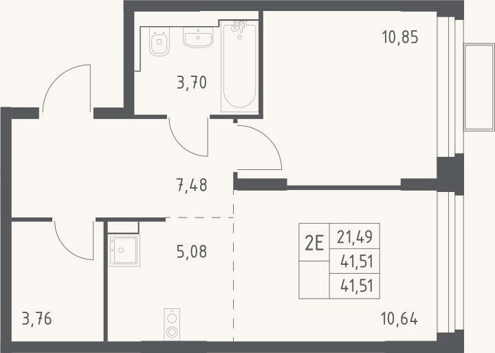 Планировка: 2-к, 41,5 м²