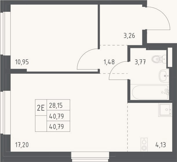Планировка: 2-к, 40,8 м²