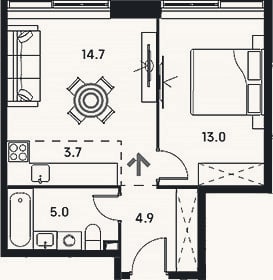 Планировка: 2-к, 41,3 м²