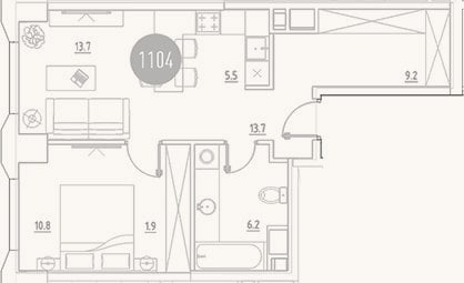Планировка: 2-к, 47,3 м²