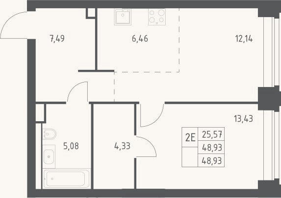 Планировка: 2-к, 48,9 м²