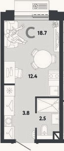 Планировка: Студия, 18,7 м²
