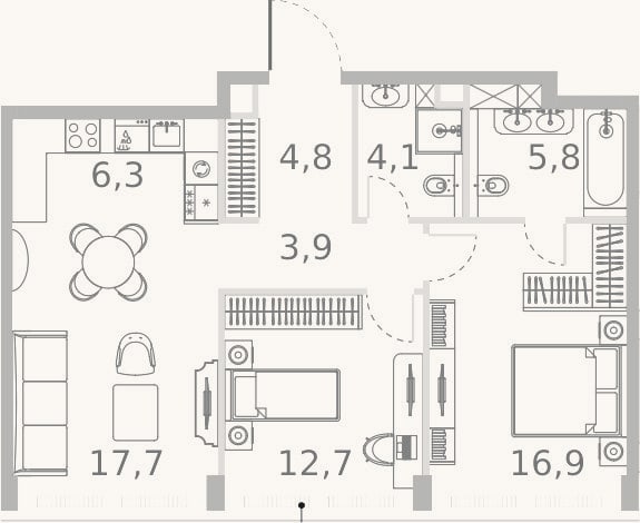 Планировка: 3-к, 72,2 м²