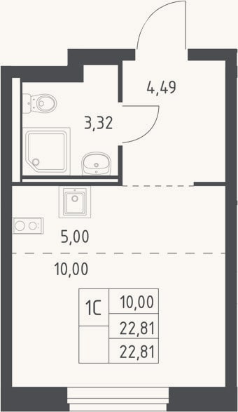 Планировка: Студия, 22,8 м²