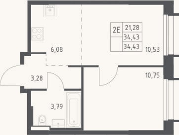 Планировка: 2-к, 34,4 м²