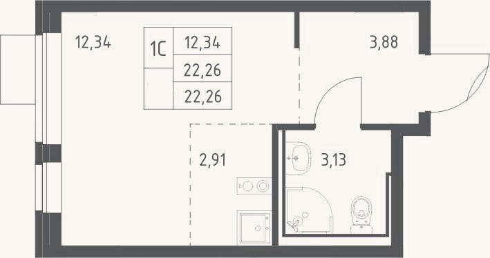 Планировка: Студия, 22,3 м²