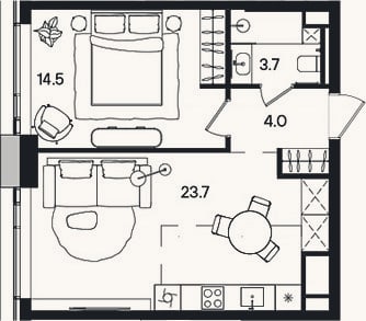 Планировка: 2-к, 45,9 м²