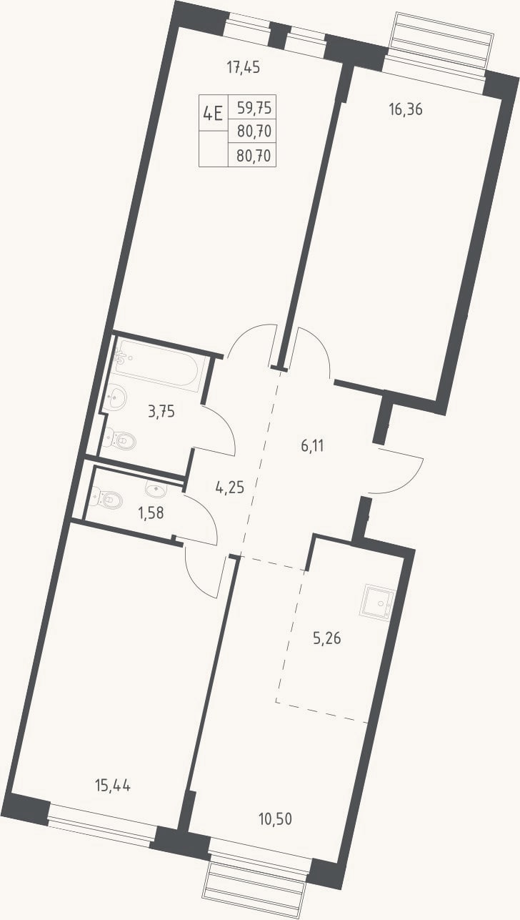 Планировка: 4+ к, 80,7 м²