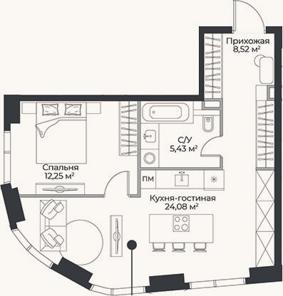 Планировка: 2-к, 50,3 м²