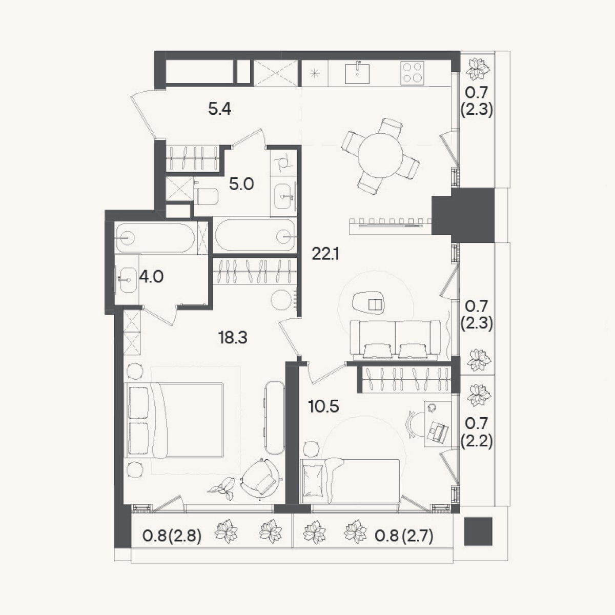 Планировка: 3-к, 65,3 м²