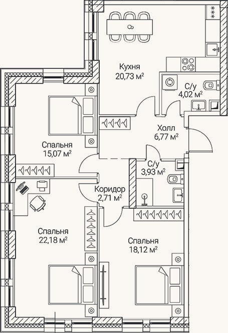 Планировка: 4+ к, 93,5 м²