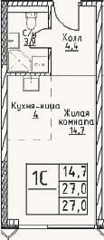 Планировка: Студия, 27 м²