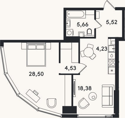 Планировка: 2-к, 66,8 м²