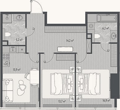 Планировка: 3-к, 72,1 м²