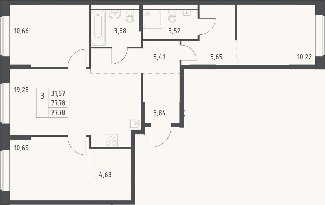 Планировка: 4+ к, 77,8 м²