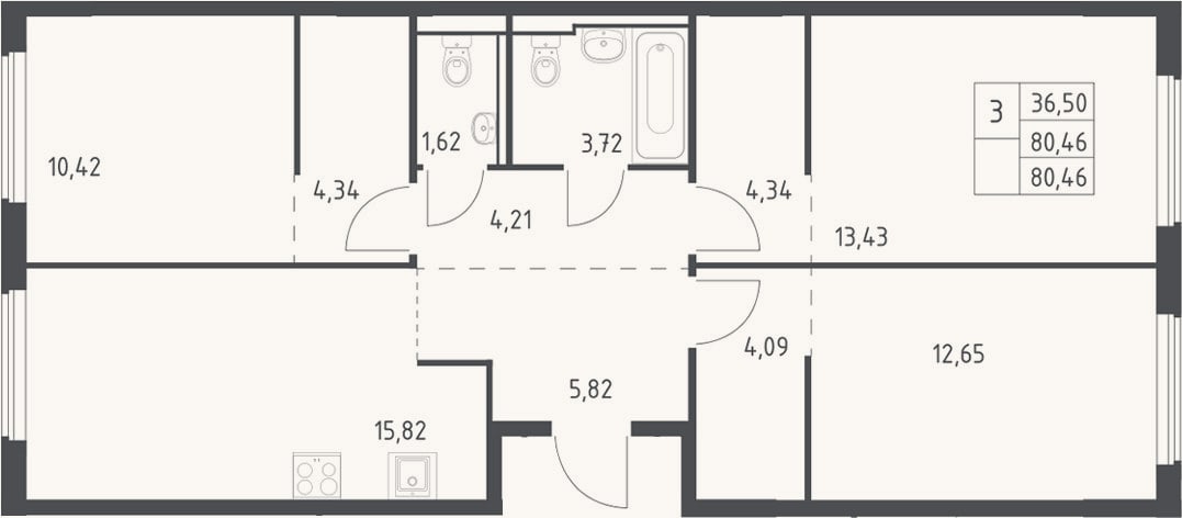 Планировка: 4+ к, 80,5 м²