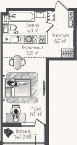 Планировка: Студия, 30 м²