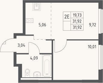 Планировка: 2-к, 31,9 м²