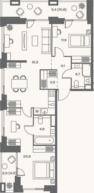 Планировка: 3-к, 78,4 м²
