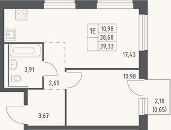 Планировка: 2-к, 38,7 м²