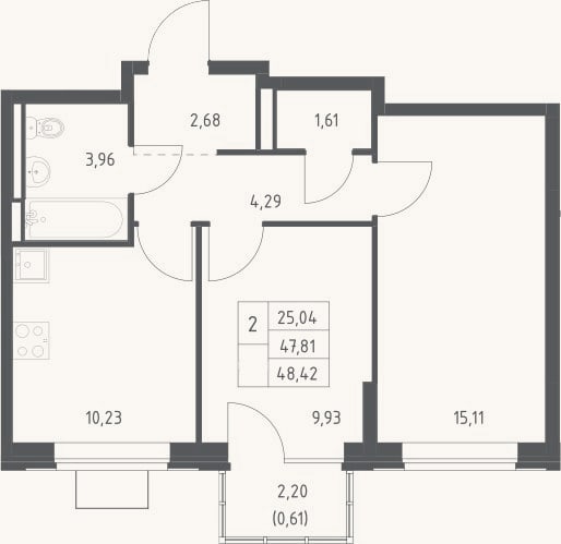 Планировка: 2-к, 47,8 м²
