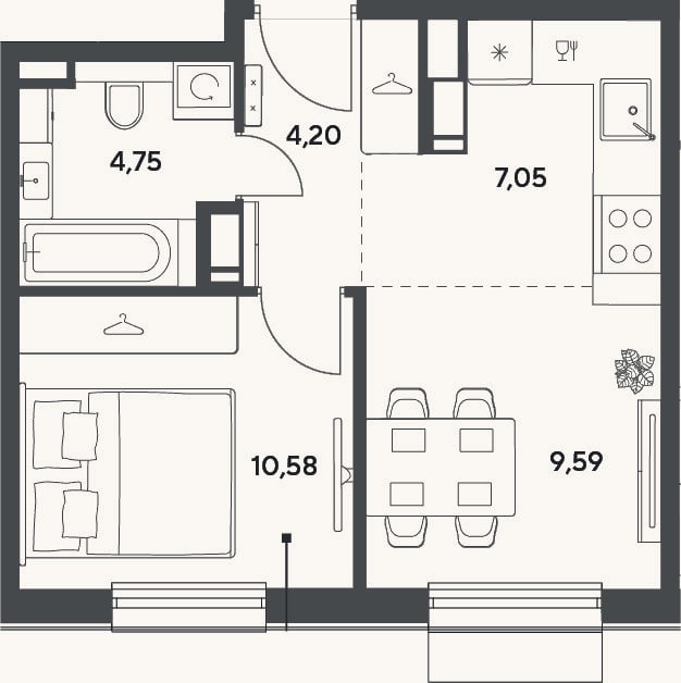 Планировка: 2-к, 36,2 м²