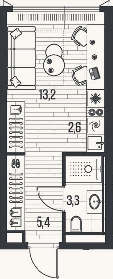 Планировка: Студия, 24,5 м²