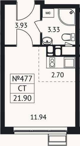 Планировка: Студия, 21,9 м²
