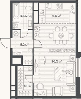Планировка: Студия, 46,6 м²