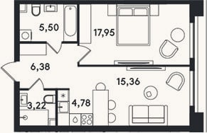 Планировка: 2-к, 53,2 м²