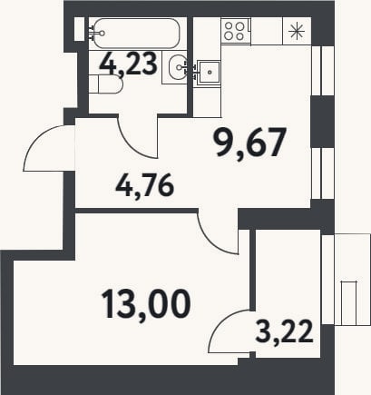 Планировка: 1-к, 31,7 м²
