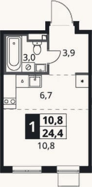 Планировка: Студия, 24,4 м²