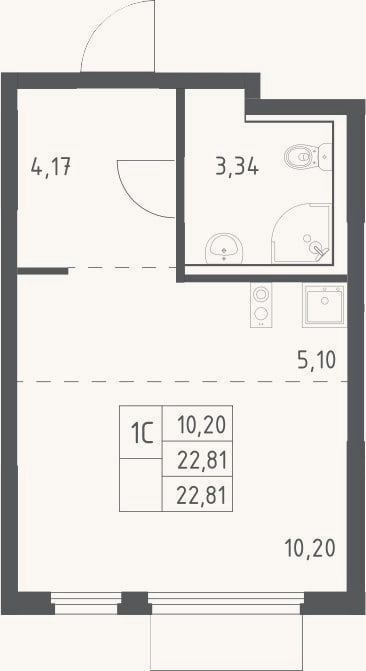 Планировка: Студия, 22,8 м²