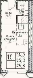 Планировка: Студия, 25,3 м²