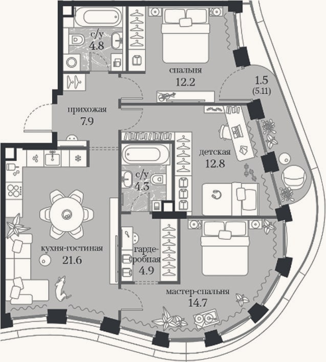 Планировка: 3-к, 83,2 м²