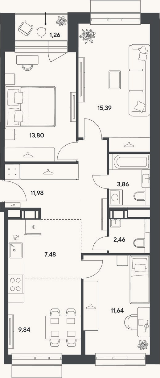 Планировка: 4+ к, 76,5 м²