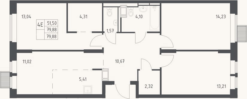 Планировка: 4+ к, 79,9 м²