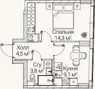 Планировка: 1-к, 31,8 м²