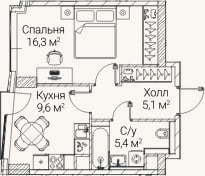 Планировка: 1-к, 35,8 м²