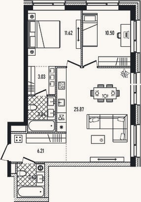 Планировка: 3-к, 64,7 м²