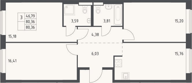 Планировка: 4+ к, 80,4 м²