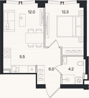 Планировка: 2-к, 40 м²