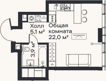 Планировка: Студия, 31 м²