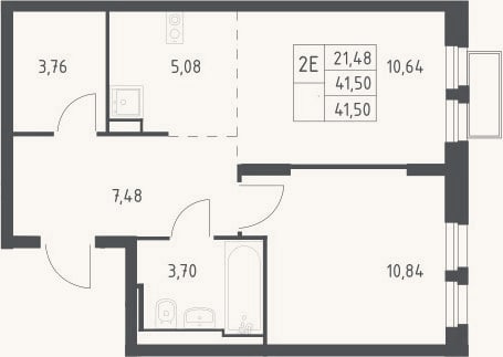 Планировка: 2-к, 41,5 м²