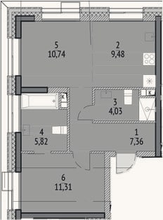Планировка: 2-к, 52 м²